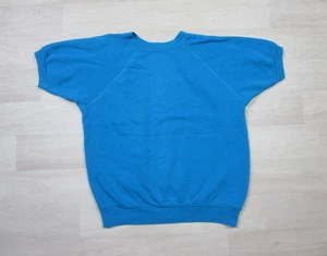 Vintage 80s Raglan Short Sleeve Blank Sweatshirt Size (M) Aqua Blue USA Made - Picture 1 of 11