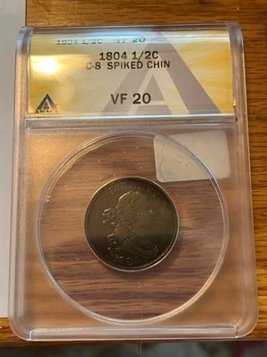 1804  Draped bust half cent , C- 8 , Spiked chin , VF-20 scarce ! - Image 1 of 4