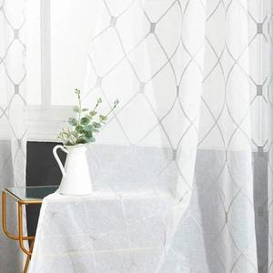 Top Finel White Sheer Curtains 84 Inches Long for Living Room,Grey Privacy Em... - Picture 1 of 7