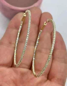 2.57Ct Round Cut Lab-Created Diamond Round Hoop Earrings 14K Yellow Gold Plated - Picture 1 of 7