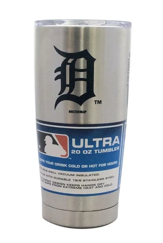 Detroit Tigers Silver 20oz Ultra Travel Tumbler [NEW] MLB Cup Mug Coffee Steel Cover