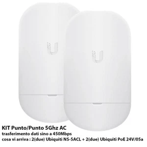 Ubiquiti NanoStation KIT Punto/Punto 5AC loco 5Ghz AC = 2x NS-5ACL + 2x PoE 24W - Foto 1 di 3