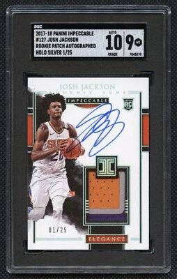 2017-18 Panini Impeccable Josh Jackson Rookie 1/25 Patch Auto SGC 9 Mint Auto 10 - Image 1 of 2