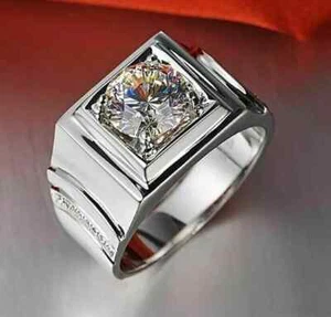 2 Ct Round Cut Moissanite Men's Pinky Engagement Ring 14k White Gold Plated - Picture 1 of 4