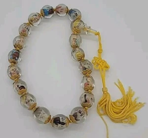 Vintage Chinese Reverse Painted Mini Portrait Buddha Glass Prayer Beads Bracelet - Picture 1 of 6
