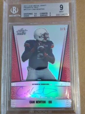 2011 Leaf Metal Draft CAM NEWTON 3/5 (RARE) Prismatic RED Auto RC #RC-CN1 BGS 9 - Image 1 of 4