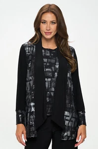 JOSTAR Cardigan SILVER BLACK FOIL Knit 4091NF F030 S M L XL 2X 3X - Picture 1 of 6