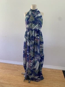 NEW Reiss Anise Blue Green Purple Printed Halterneck Maxi Dress Size 8 - Picture 1 of 9