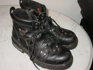Mens Harley Davidson Brake Buckle 91684 Black Leather Side Zip Boots Size 10.5 - Picture 1 of 12