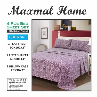 Conjunto de lençóis de flanela Maxmal Home 100% algodão 4 peças tamanho queen, roupa de cama de inverno  - Imagem 1 de 4
