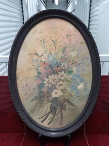 Vintage 1970's Floral Oval Print Signed Clifford 22×16" Syroco Rare Brown Frame - Imagen 1 de 23