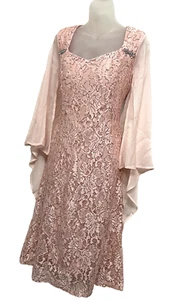 Midi Dress Liz Jordan Size 16 Flowing Sleeve Gold Sequin Lace Pink Evening R$270 - Picture 1 of 14
