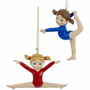 KURT ADLER SET OF 2 RESIN 4.25" GYMNAST GIRL GYMNASTICS CHRISTMAS ORNAMENT C9289 - Picture 1 of 3