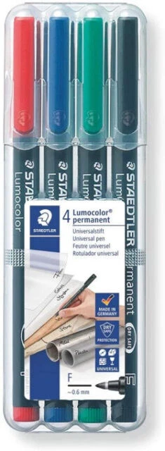 STAEDTLER Lumocolor permanent pen 318 Permanent-Universalstift F - Gemischte Farben, 4 Stück