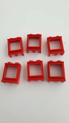LEGO 6 rote Fenster mit Scheibe 7026 1 x 2 x 2 - Bild 1 von 4