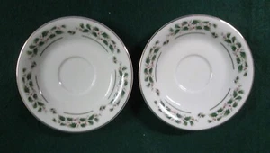 Holly Holiday (Share the Joy) Set of 2 Fine China Saucers with Gold Trim - Japan - Picture 1 of 3