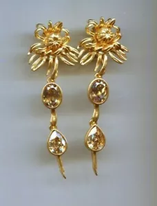 Pendientes OSCAR DE LA RENTA Oro Flor Gota Luz Topacio - Imagen 1 de 2