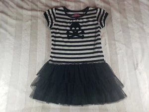 Circo Girls Dress Gray Black Stripe Halloween Sequin Skull Tulle Skirt S 6 6X - Picture 1 of 12