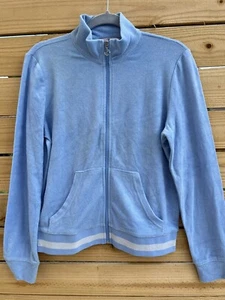 JUICY COUTURE WOMENS LARGE TERRY TOWEL JACKET BLUE SWEATSHIRT - Picture 1 of 11