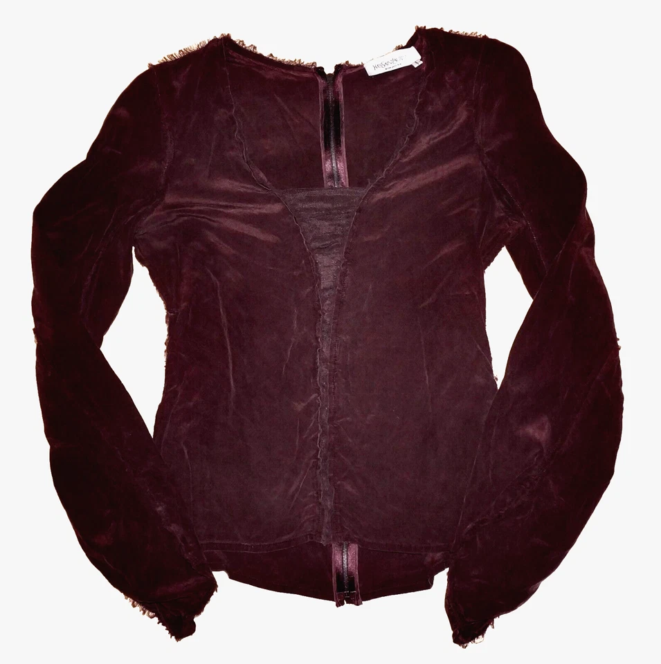 YVES SAINT LAURENT Burgundy 100% Silk Back-Zip Top FR 44 (RUNS SMALL)  FRANCE - Image 1 of 4