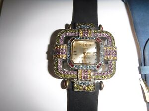 Heidi Daus Art Deco Style Multi-Color Swarovski Crystals Watch - 3 straps