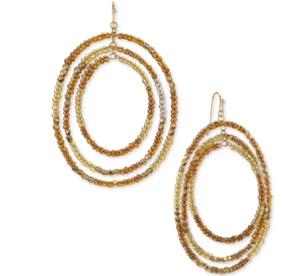 STYLE & CO GOLD-TONE BROWN MULTI-LAYER CRYSTAL BEAD HOOP EARRINGS 2 2/5" NWT - Picture 1 of 4
