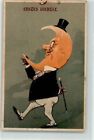 Halloween Vintage Postcard, Man W/ Large Orange Head Like The Moon 1910s