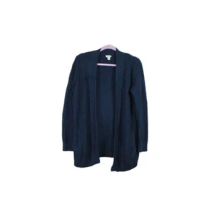 LL Bean Women's Blue Cotton Fishermans Ribbed Open Cardigan Sweater Size M - Picture 1 of 9
