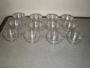 ANCHOR HOCKING MANHATTAN CLEAR SET  12 COFFEE/TEA CUPS DEPRESSION GLASS ART DECO - Picture 1 of 3