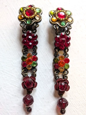 Ohrclips Ohrringe Strass bunt Vintage Konplott ? Modeschmuck Hänger - Bild 1 von 4