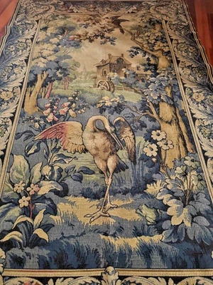 Antique 19 c French Tapestry Heron Verdure garden scene 6.5ft x 4ft Wall Hanging - Image 1 of 4