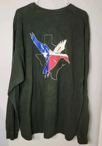 Texas Duck Hunter T-shirt Long Sleeve Green Gildan 2XL Double Sided Graphic - Picture 1 of 8