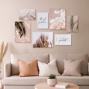 7-teiliges Wandbild-Set im Boho-Stil mit Pampasgras – Moderne Leinwandbilder - Bild 1 von 6