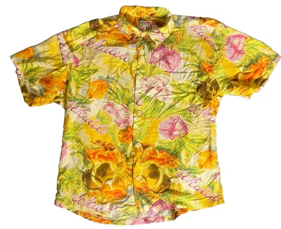 Flores florales vintage Jams World medianas hawaianas amarillas rosas abotonadas Foto 1 de 4