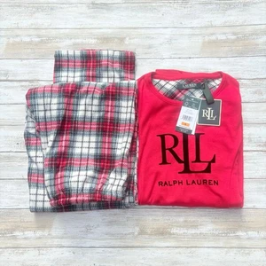 Lauren Ralph Lauren 2 Piece Pajama Set Sz S Red Plaid Fleece Holiday Preppy NWT - Picture 1 of 9