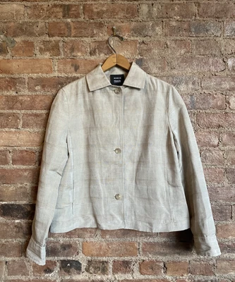 AKRIS Women’s Jacket, Sz 40 FR/ 8 US, Beige Glen Plaid Hemp/Silk - Image 1 of 4