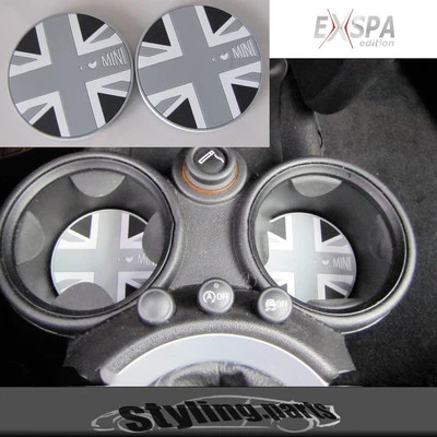 Inserto portabicchieri Union Jack Black per MINI COOPER R55 CLUBMAN R56 R57 R58 R59 - Immagine 1 di 4
