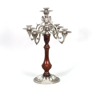 Vintage Candelabra Eagle 5 Candle Stick Holder Wood Cast Metal Silver Bird - Picture 1 of 24