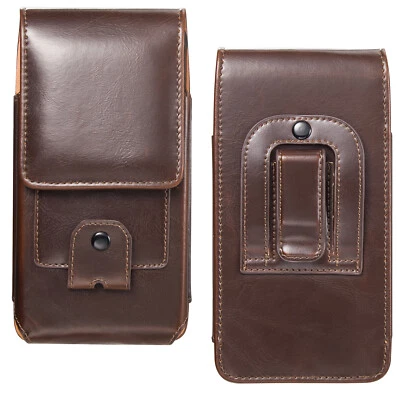For iPhone Samsung Cell Phone Holster Pouch Leather Belt Clip Case w/Card Holder - Image 1 of 4