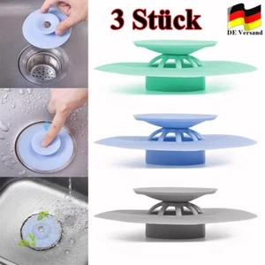 3tlg Abflusssieb Sieb Silikon Waschbecken Spüle Abfluss Dusche Badewannenstöpsel - Bild 1 von 12