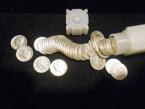 1  Roll Mercury Silver Dimes Au/Almost Uncirculated 50 Coins Cover