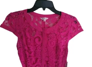 RRP $158 Nanette Lepore Embroidered Asymmtrical Pink Lace Midi Dress Size 8 BNWT - Picture 1 of 7