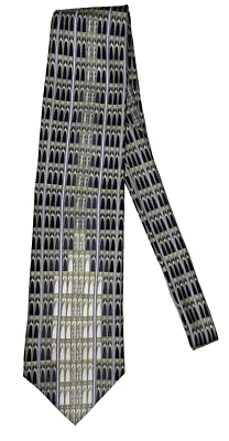 VIA VAI Mens 60" Tie 100% Silk Geometric Black Gold Ivory Made in Italy - Image 1 of 4