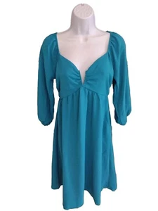 Monteau Dress Women's Size Small 3/4 Sleeve Teal Knee Length Lightweight - Picture 1 of 7