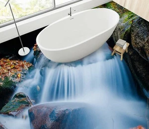 3D Red Leaf River SKE1999 Floor Wall Paper Wall Print Decal Wall Deco Bea - Picture 1 of 5