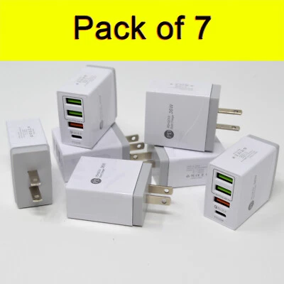 [Pacote com 7] Adaptador Carregador de Parede USB Rápido Plugue Tipo-C 36W Para Telefone/Tablet - Imagem 1 de 4