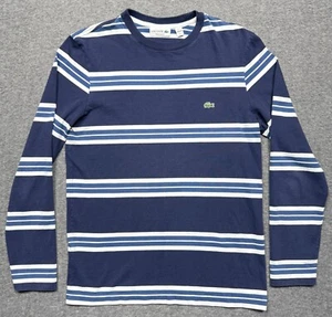 Lacoste Shirt Mens Small FR 3 Blue White Stripe Regular Fit Croc Long Sleeve Tee - Picture 1 of 10