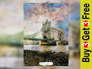 Historische London Bridge, Aquarell Gemälde Druck 5"x7" auf mattem Papier - Bild 1 von 6