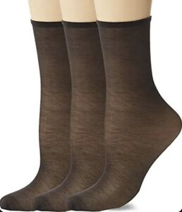 NWT Hue Women's Sheer Ankle Sock 3 Pack Sockshosiery, -black One Size