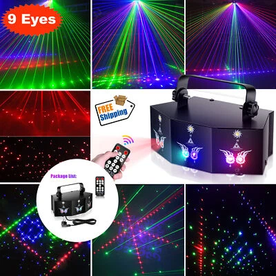 Laser Projector LED RGB DMX Strobe Stage Light DJ Disco Party Lighting 9 Eyes - Image 1 of 4